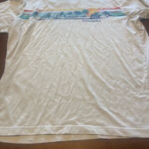 Oklahoma Sunset Graphic Tee in Cream with Retro Stripes